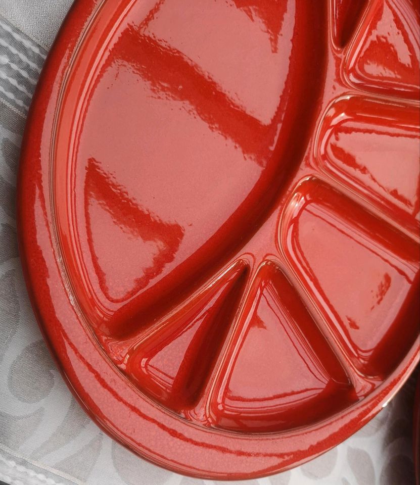 4 Racletteteller Retro Vintage Keramik rot alt 60 70iger Jahre to in Volkmarsen