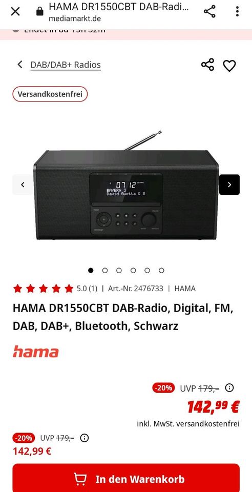 Hama Digital Radio DR1550CBT Bluetooth DAB+ Neu Top Sound Anlage in Weißensee
