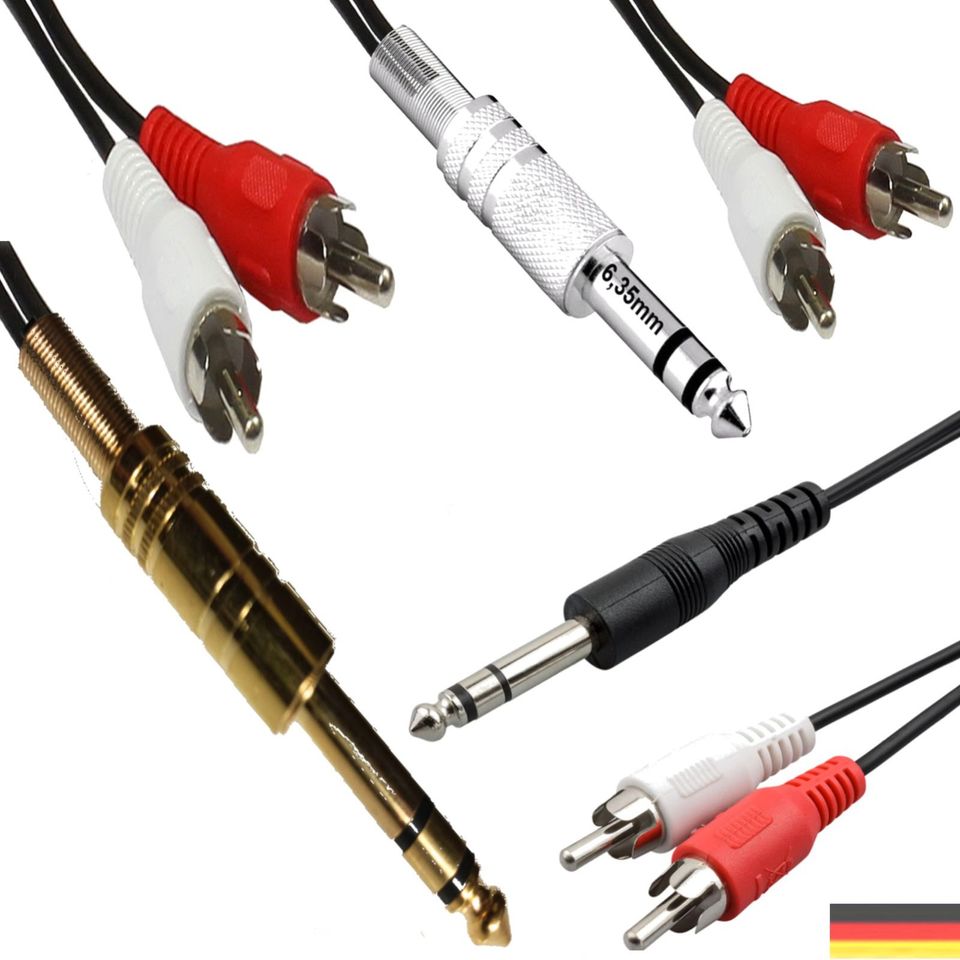 Stereo Kabel Cinch Stecker an 6,3mm Klinke Klinken Vollmetall ST in Hemsbach