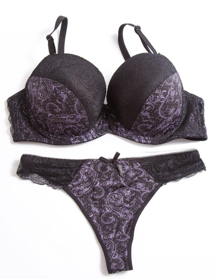 Dessous Bügel BH Set mit Spitze gepolstert, Flieder in 90D in Königsee