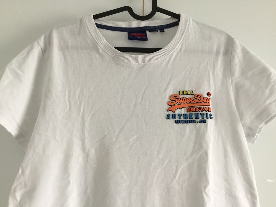 Superdry T Shirt S Weiß Label Gummiert Baumw Teens Herren in Pulheim