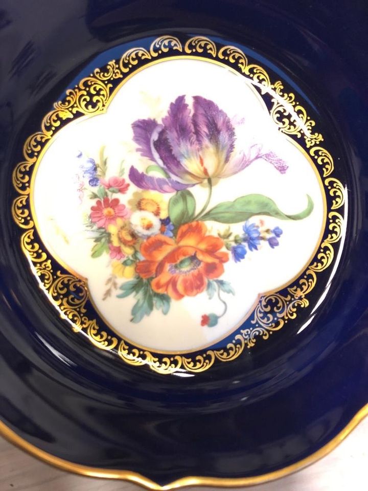 Lindner Echt Cobalt Bowl Floral Gold Erbstück in Grabau