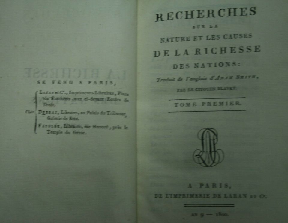 Recherches sur la nature et les causes de la RICHESSE DES NATIONS in Garching b München