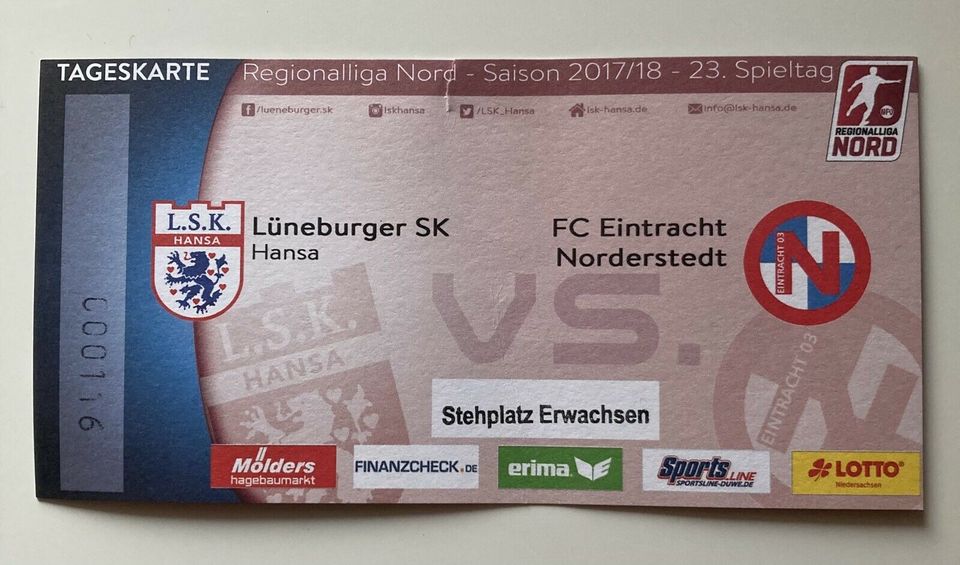 Eintrittskarte Lüneburger SK - Norderstedt 2017/18 in Stuhr