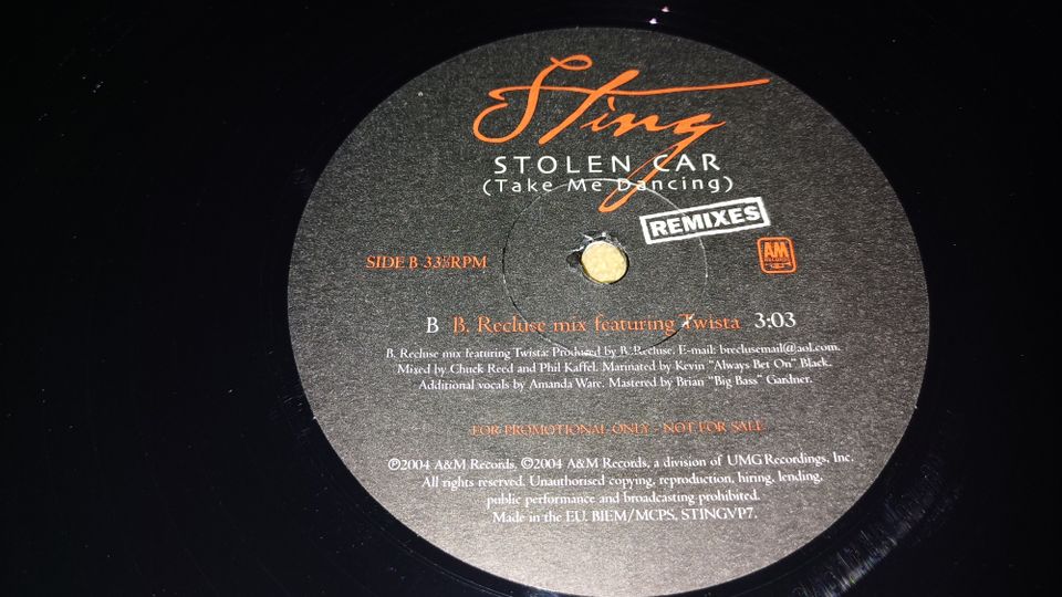 Sting Stolen Car (Take Me Dancing) Remixes STINGVP7 Vinyl, Promo in Essen