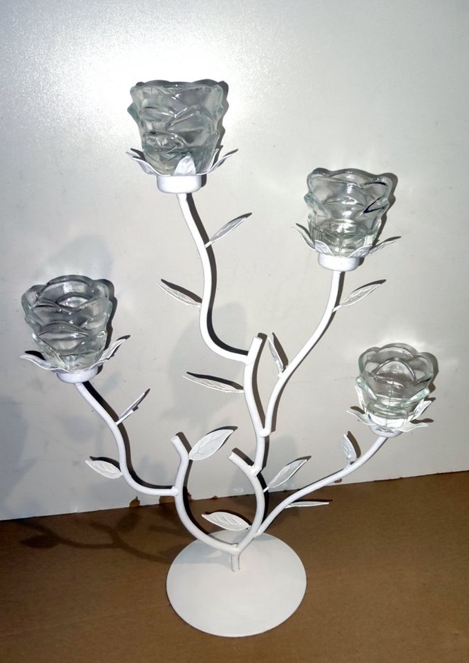 Kerzenständer, Kerzenhalter aus Metall und Glas Blumen in Mendig