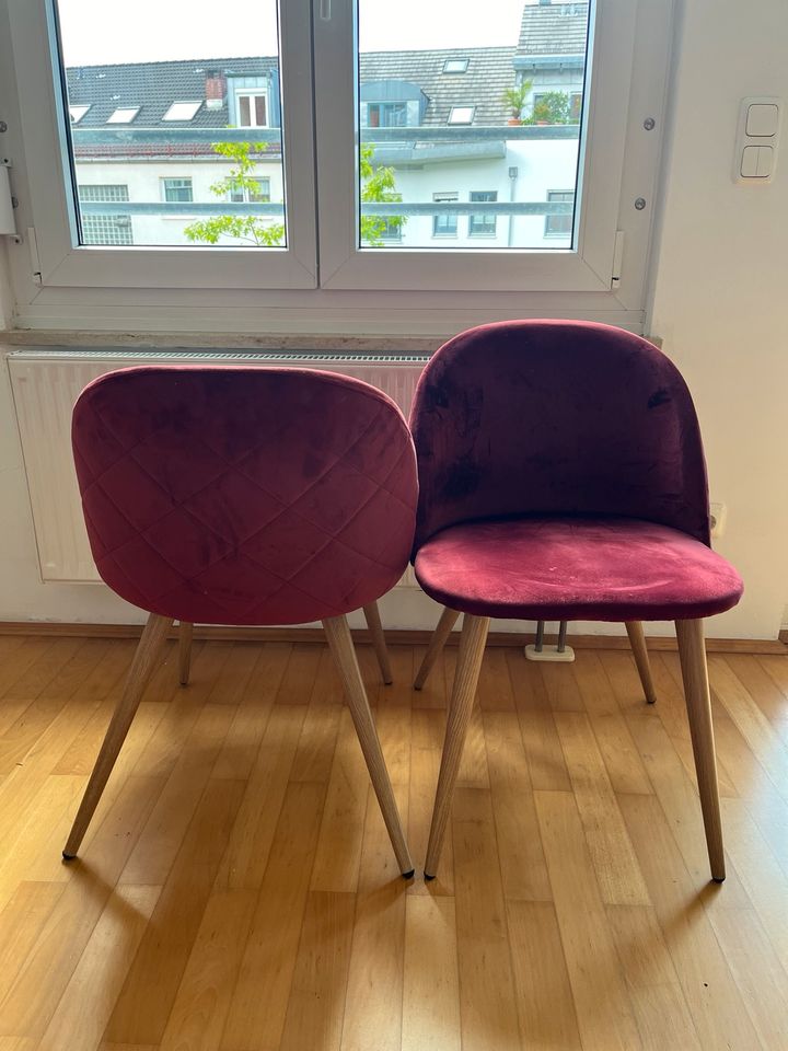 Stühle aus Samt mit Holzbeinen weinrot in München