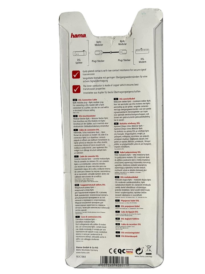 HAMA DSL Anschlusskabel 6p4c - 8p4c Stecker 10m in Baltmannsweiler