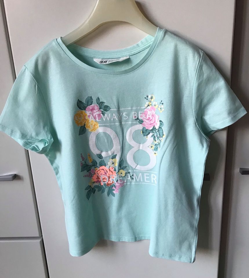 T-Shirt, Mintgrün, Rosen, Glitzer, Mädchen, 146/152, H&M NEU in Freiberg am Neckar