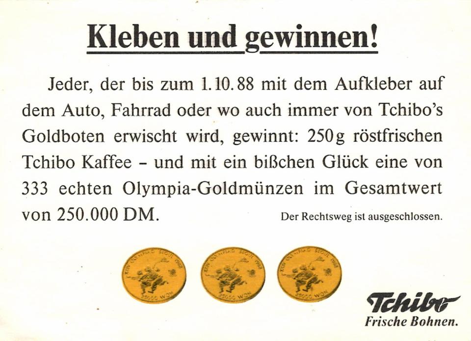 Auto-Aufkleber / Sticker 1988 Olympiade Seoul Tchibo Gewinnspiel in Augsburg
