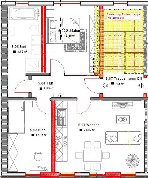 3-Raum-Wohnung Erstbezug nach Kernsanierung PKW Stellplatz Garten in Bad Frankenhausen/Kyffhäuser