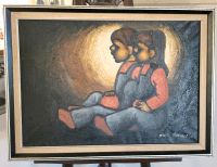 Gemälde Bild Mädchen Junge auf Leinen signiert 60er alt antik Leipzig - Meusdorf Vorschau