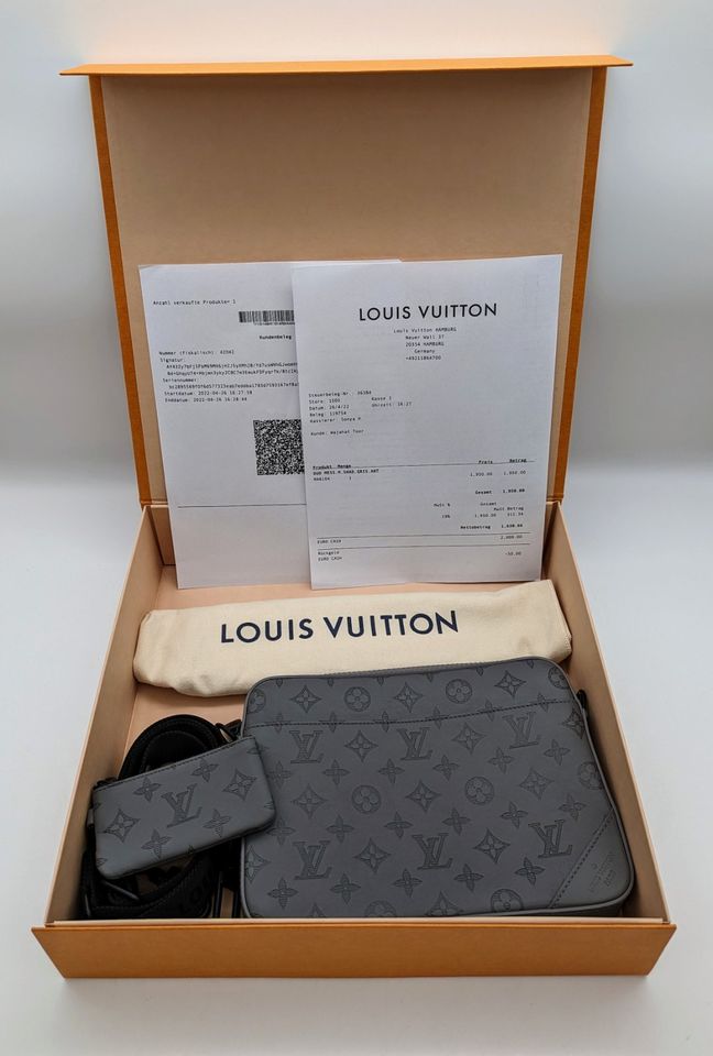 Louis Vuitton Duo Messenger Monogram Shadow Leder Grau Tasche in Kiel