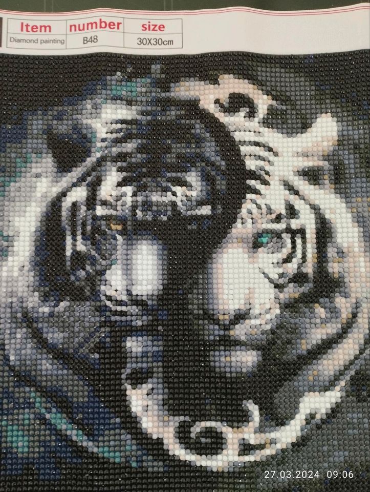 Diamond Painting fertig 30x30 cm Tiger schwarz weiß in Bad Langensalza