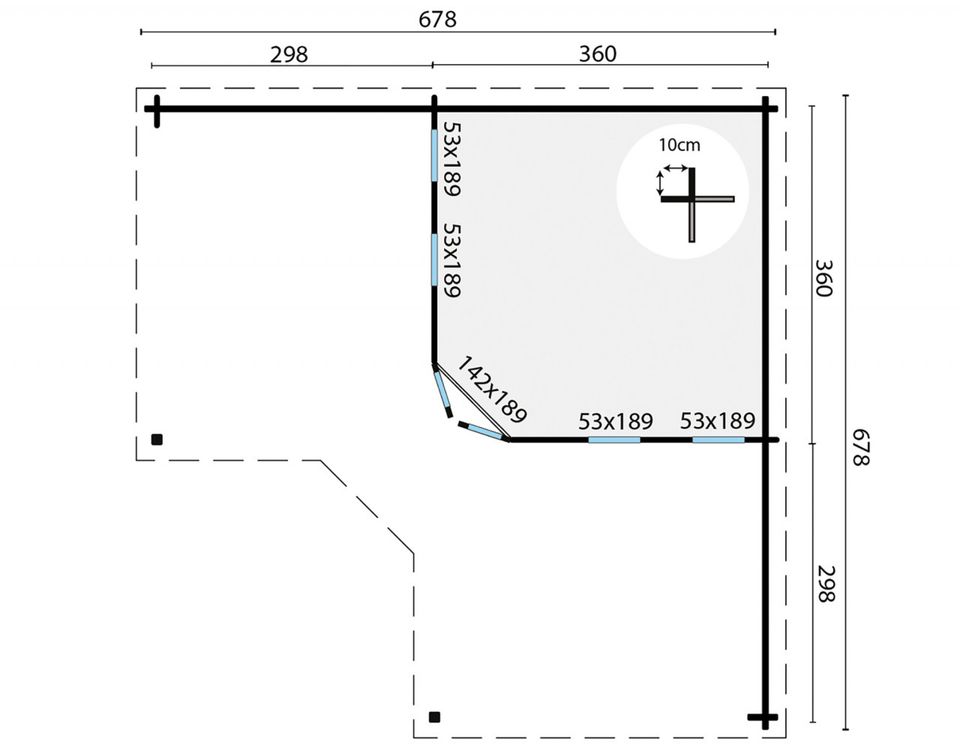 44mm Gartenhaus ISO 678x678 cm Flachdachhaus in Hahn am See