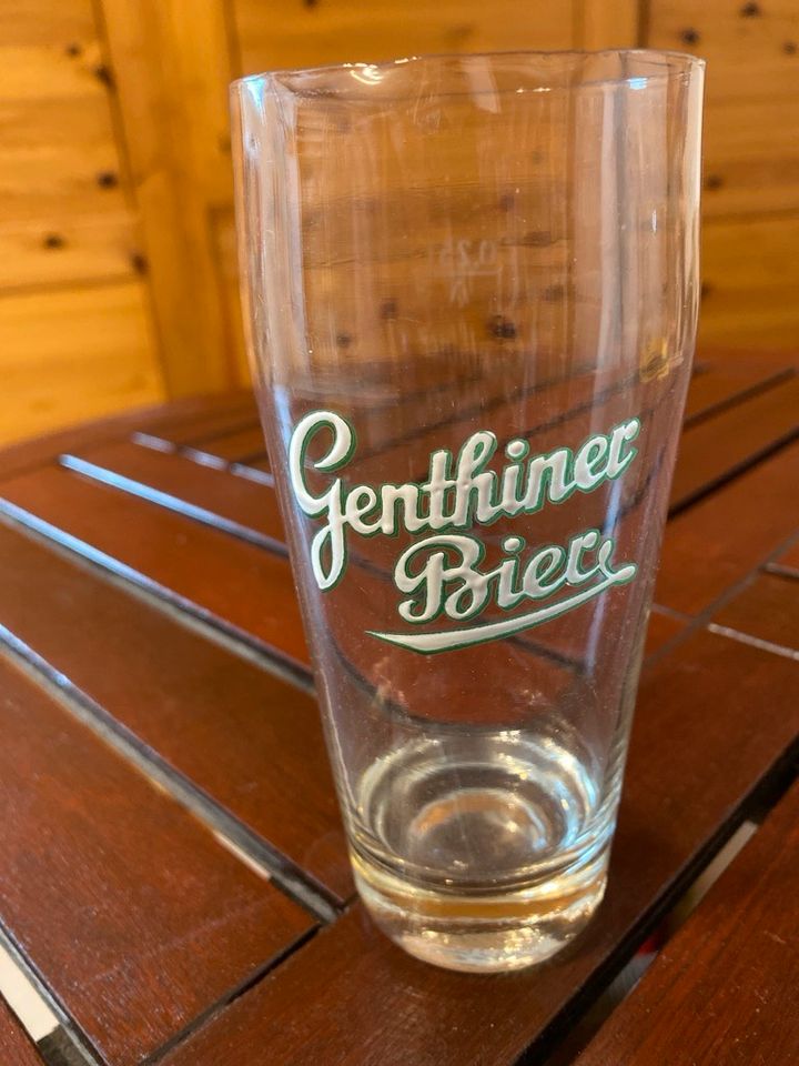 altes Bierglas emailliert Brauerei Genthin in Pfaffing