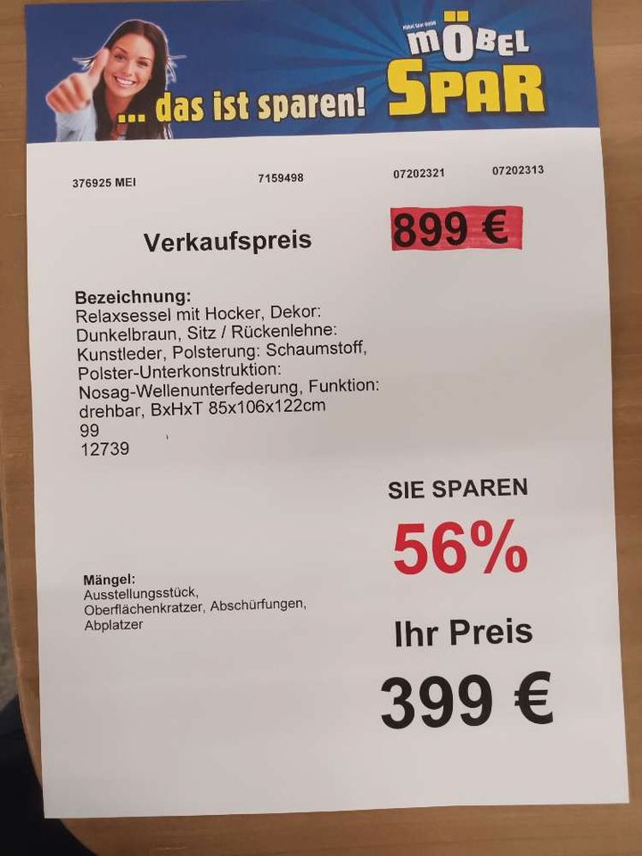 Relaxsessel mit Hocker, Kunstleder, braun, statt 899€ in Meißen