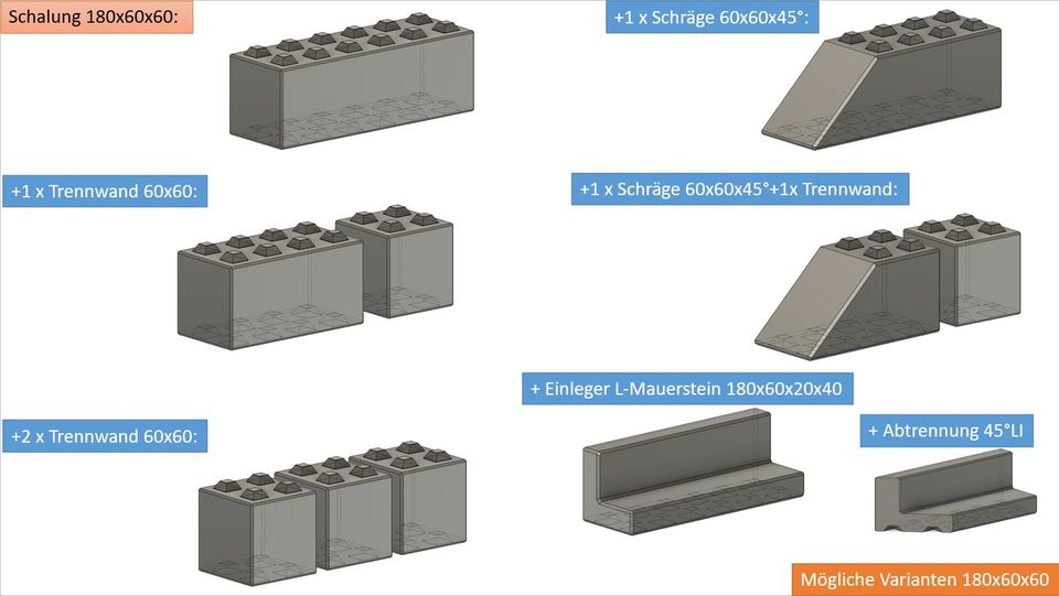 Bausatz Schalung Betonblock, Legostein 180x60x60 in Moosthenning