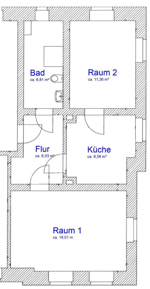 Helle 2 Zimmerwohnung in guter Lage,  Küche und Bad mit Fenster in Dresden