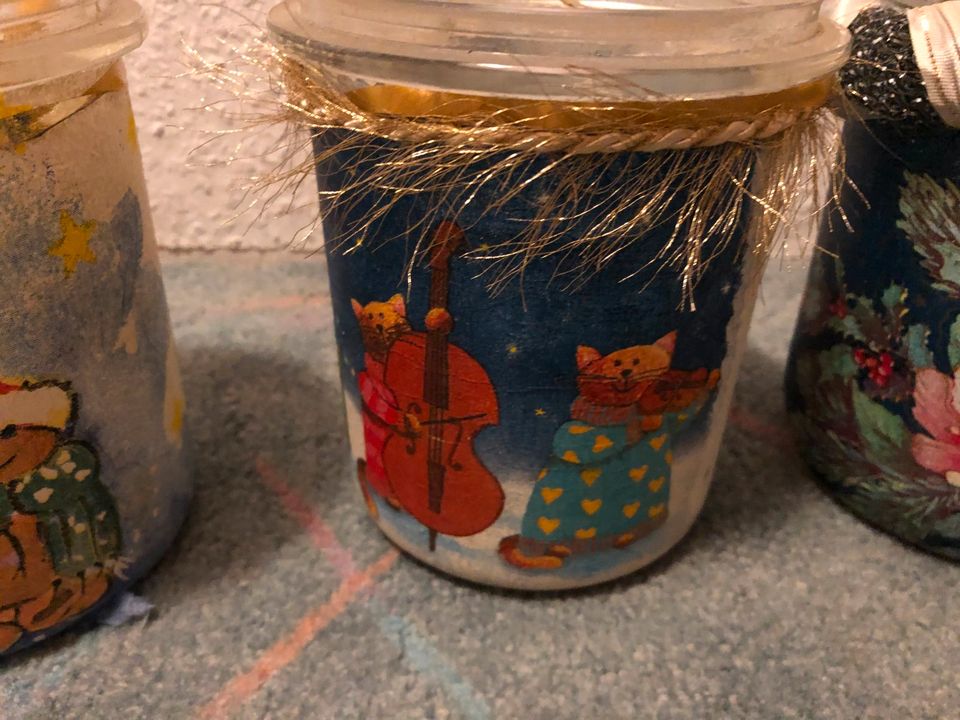 6 Windlichter Einmachgläser Adventsdeko Hygge Laterne Shabby Glas in Detmold