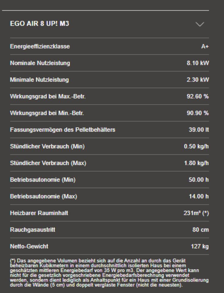 MCZ Pelletofen EGO Air 8 UP Ofenrohr oben Tank 22 kg WiFi in Dittelbrunn