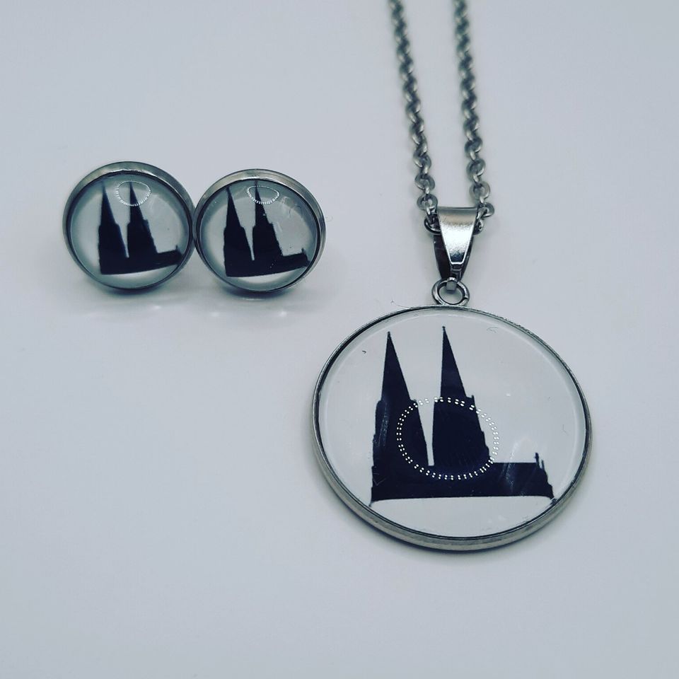 Schmuckset Halskette Ohrstecker/Clips Kölner Dom Köln rot schwarz in Köln