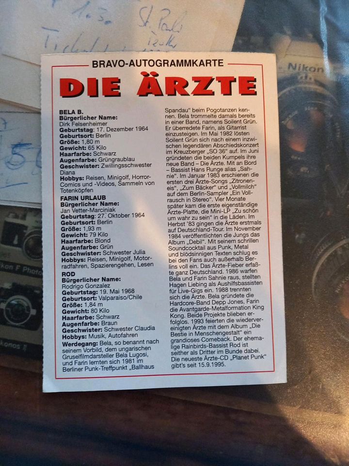 DIE ÄRZTE - BRAVO - Autogrammkarte 1995 in Hamburg