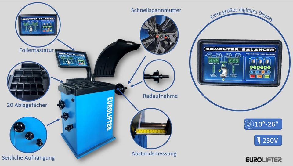 Reifen Auswuchtmaschine extra großes Display bis 26 Zoll in Ludwigsau