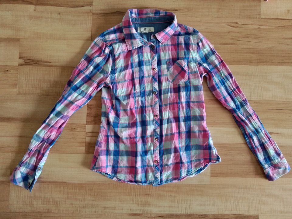 Süße Bluse pink weiß blau kariert von H&M in Gr. 164 in Großsolt