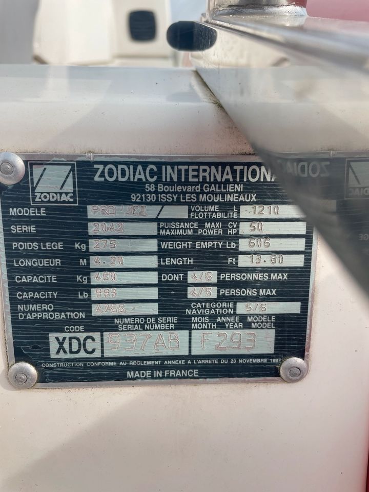 RIB Zodiac projet 420 ca 70ps in Seestermühe