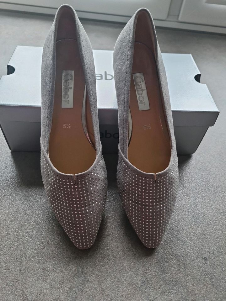 Gabor Pumps Ballerina Schuhe Gr. 38/39  5 1/2 grau Glitzer in Ascheberg