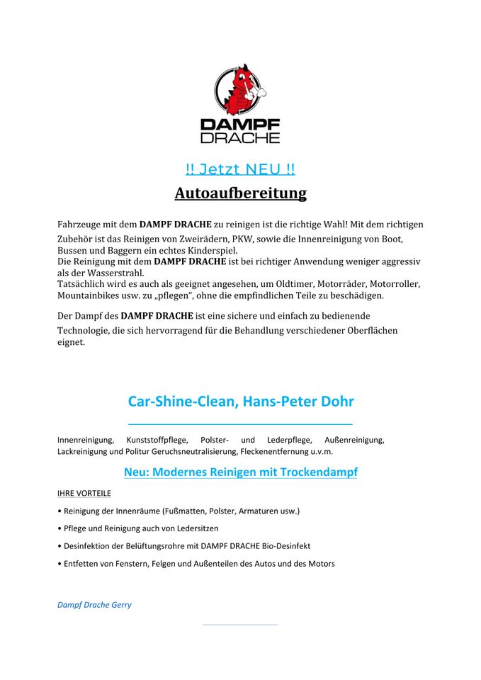 Cabrio-Dachreinigung mit Trockendampf .. Preis ab 89,00 €* in Zell (Mosel)