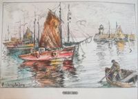 Paul Henry Lafon  Kohlezeichnung Aquarell Segelboote Im Hafen fra Bayern - Bernau am Chiemsee Vorschau