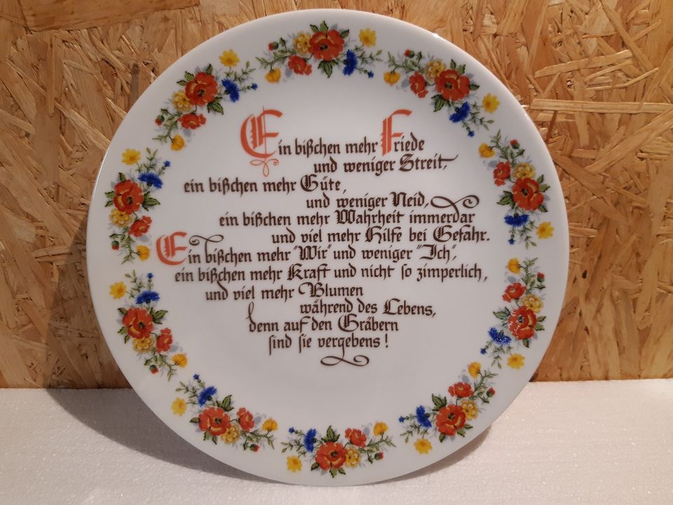 Wandteller TELLER Porzellan Gedicht Zitat Peter Rosegger Vintage in Zwoenitz