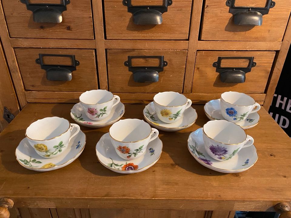 6x Meissen Mokkatasse Espressotasse Porzellan Blumenmotiv Vintage in Hamburg