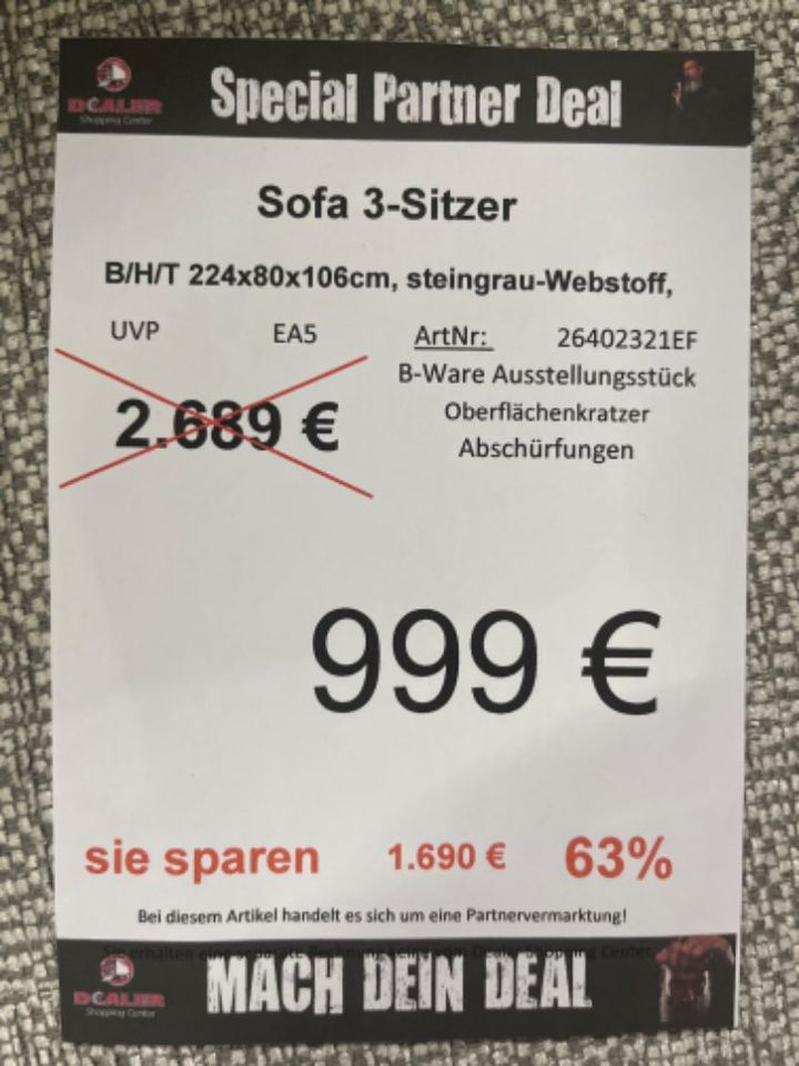 WSV Sofa / 3-Sitzer / Couch grau statt 2689€ in Zeitz