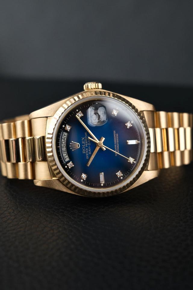 Rolex Day-Date 36 18038 Yellow Gold, Blue Vignette Diamond Dial in Ulm