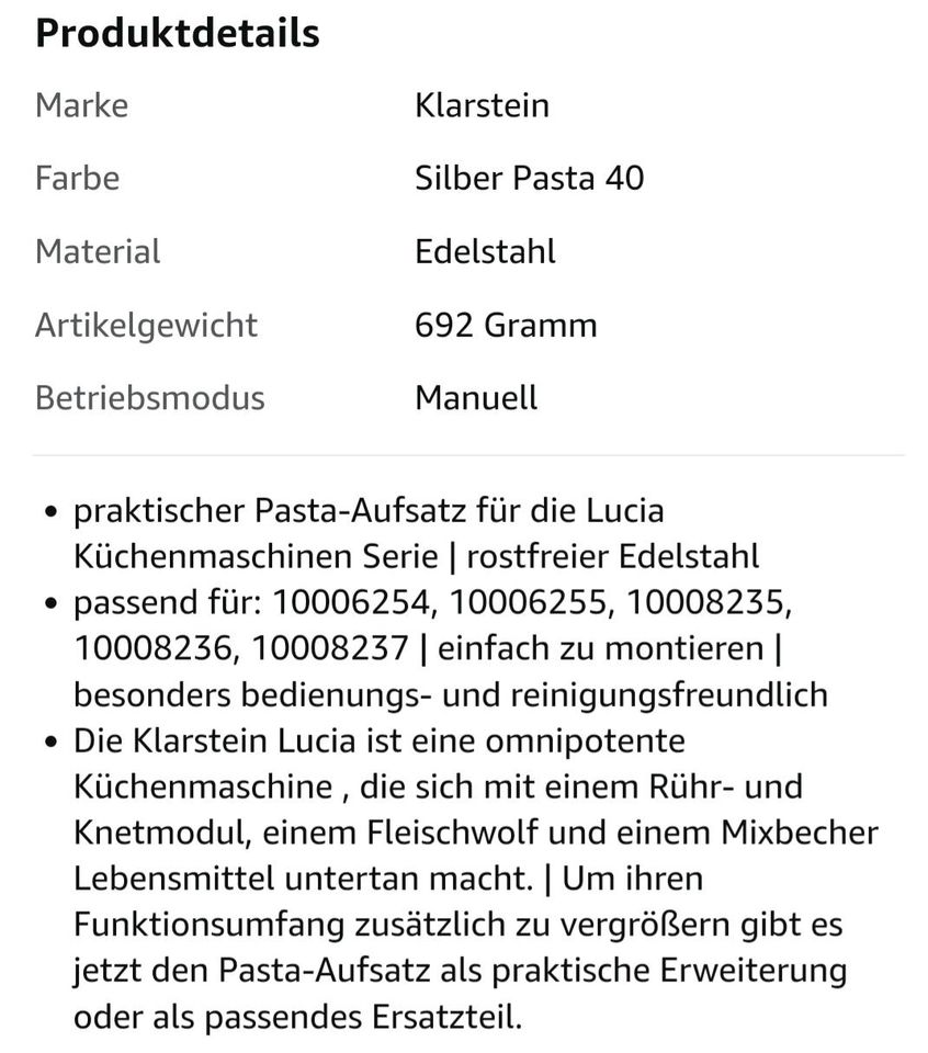 Klarstein Lucia Morena Rührmaschine mit Nudelaufsatz in Rostock