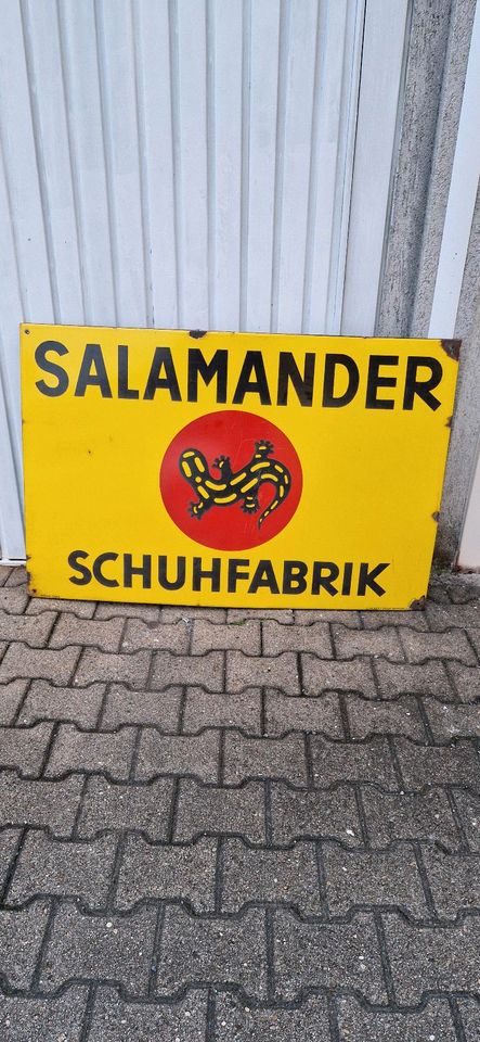 Großes Emailschild Seltener von Salamander Schuhfabrik, 1950er in Mössingen