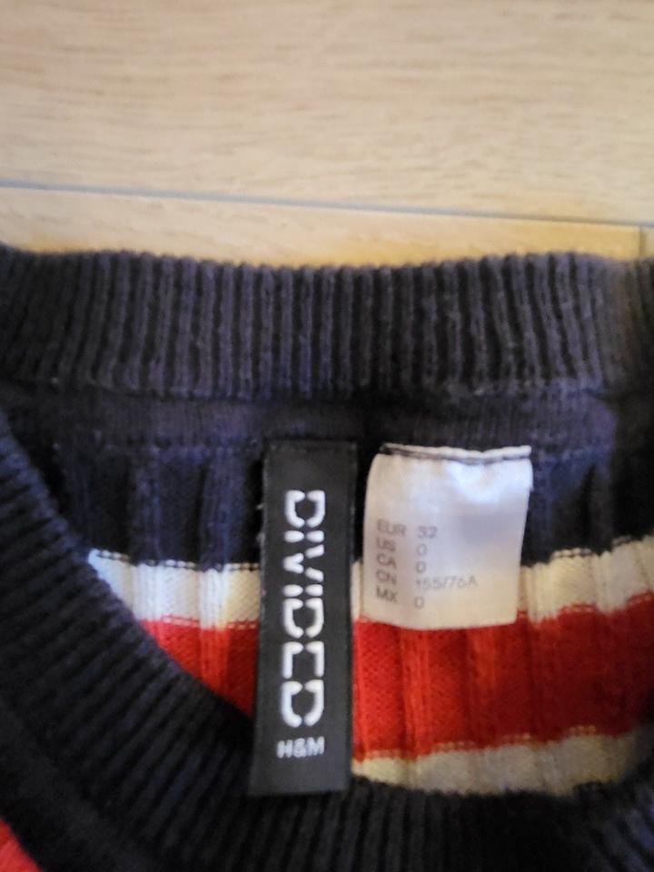 Strickkleid, Langarmkleid, Damen H&M, blau/weiß/rot, Gr. 32 in Drebach