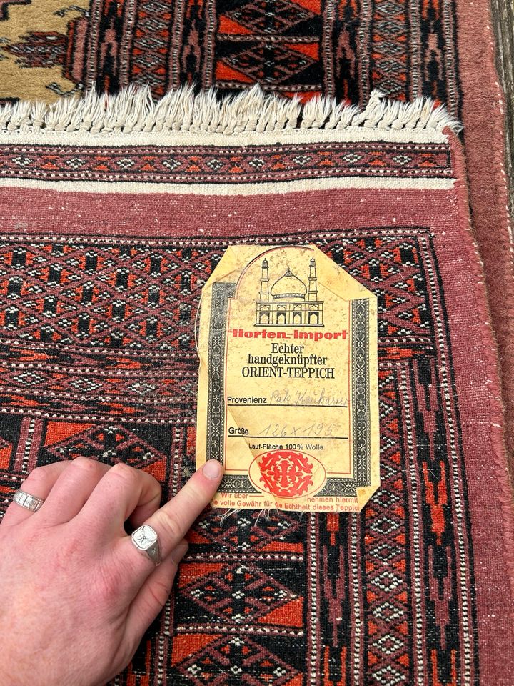 Vintage handgeknüpfter Orientteppich gemustert Wolle 126x195cm in Oldenburg