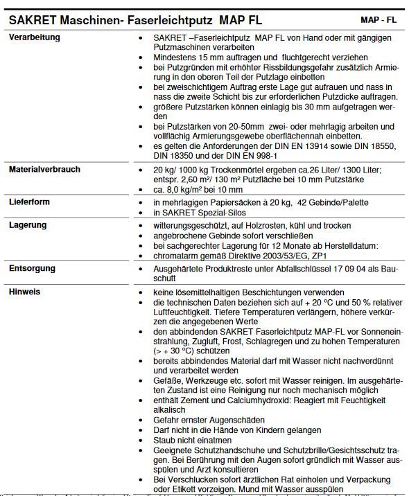 Kalk-Zement-Maschinenputz SAKRET Map+MapL+MapSL+MAP-M+MAP-FL in Nünchritz