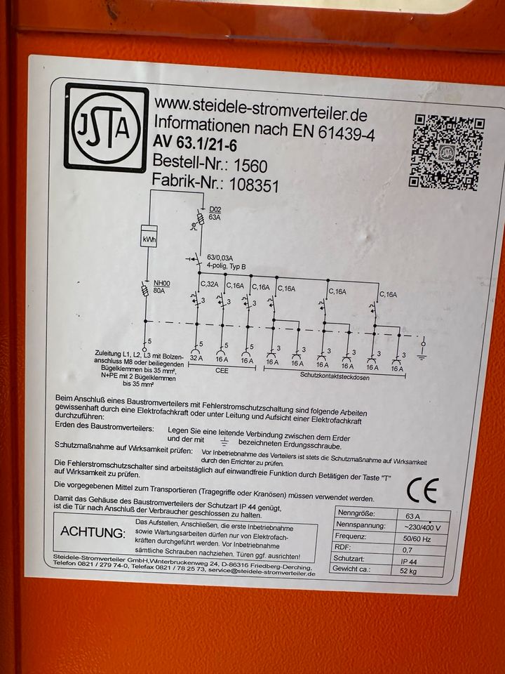 Steidele Baustromverteiler AV 63.1/21-6 in Erftstadt
