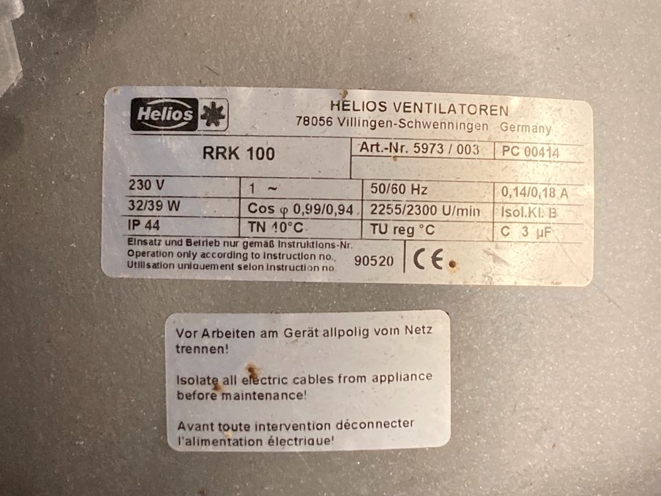 HELIOS Radial-Rohrventilator RRK 100 in Mömlingen