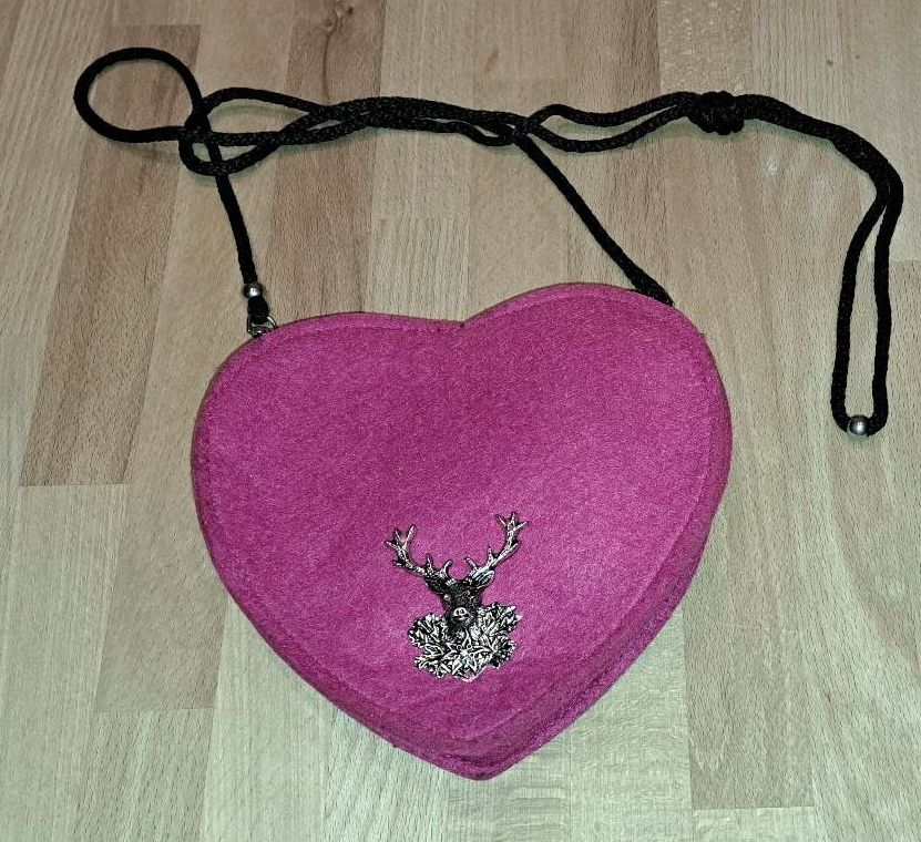 Tracht Tasche Handtasche Umhängetasche Filz pink Herz Hirsch in Saal