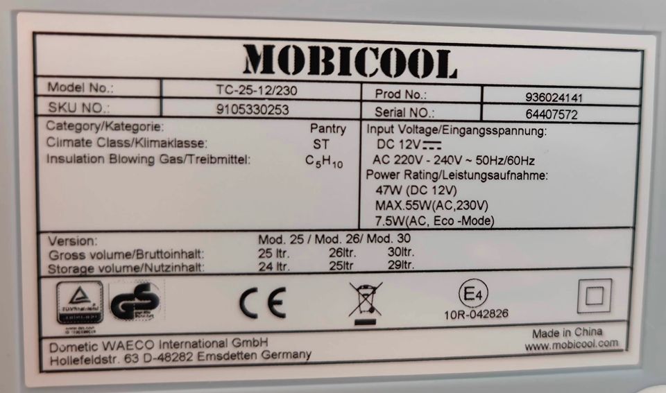 Mobicool Kühlbox 25 Liter 12V/230V 47/55 Watt in Stammbach
