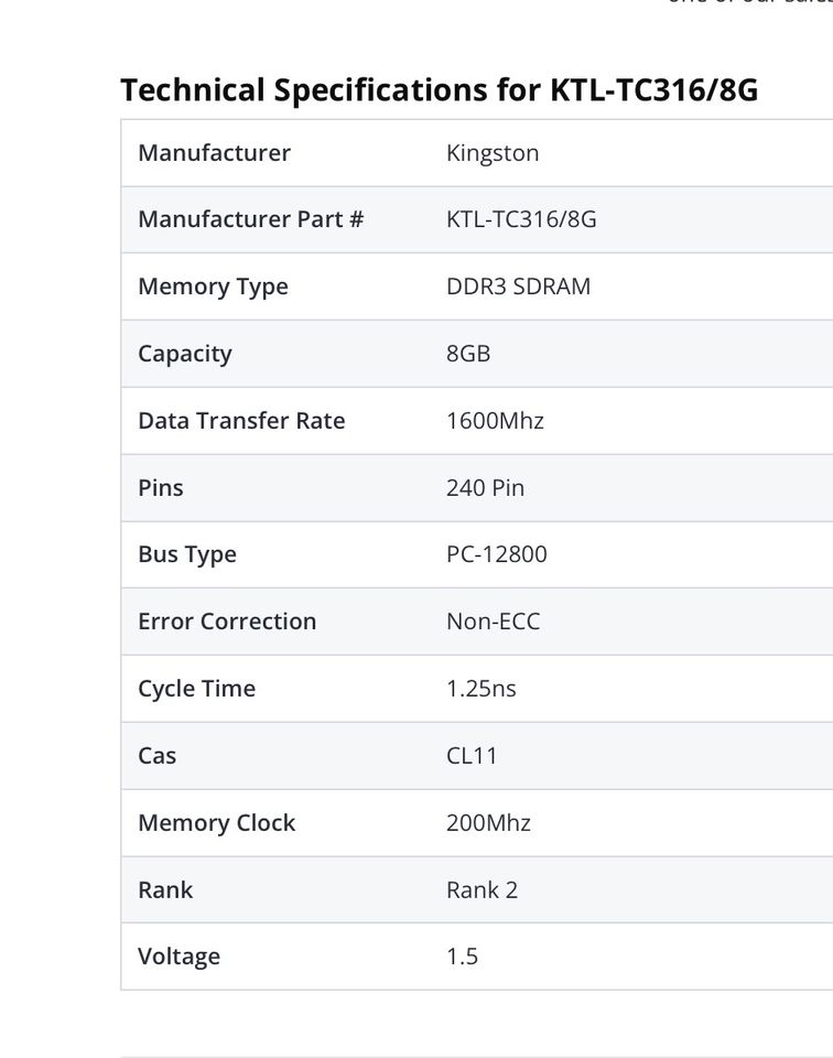 2 Stück RAM  Module Kingston KTL-TC316/8G  zusammen 16GB in Aachen