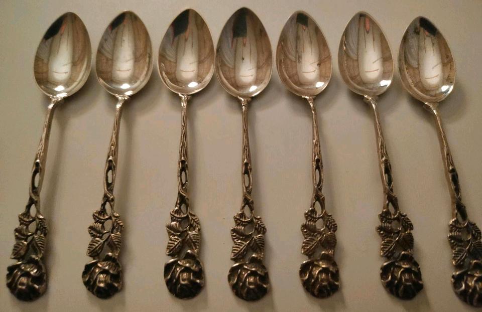 Antiko 800 Silber Mokkalöffel Set / 7-teilig / Hildesheimer Rose in Braunlage