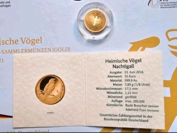 20 Euro Gold - 2016 - Heimische Vögel - Nachtigall G, Acryl-Box in Wermelskirchen