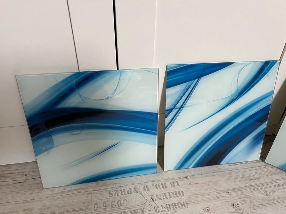 5x Glasbild Set Wellen blau abstrakt Glas Bild in Laubach